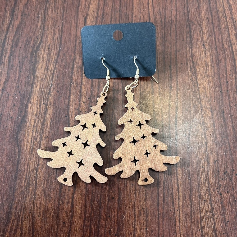 Wood Tree Earrings 2.5" Drop Dangle Unique Women Jewelry Natural Wooden Ear
